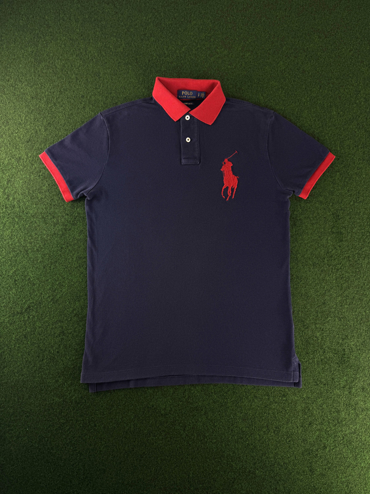 Polo Ralph Lauren Custom Slim Fit Poloshirt Vintage Herren Größe S Navy – Vorderansicht