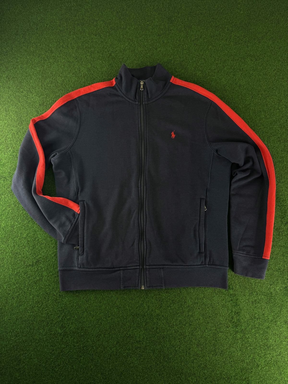 Polo Ralph Lauren Sweatjacke Vintage Herren Größe L Navy – Vorderansicht