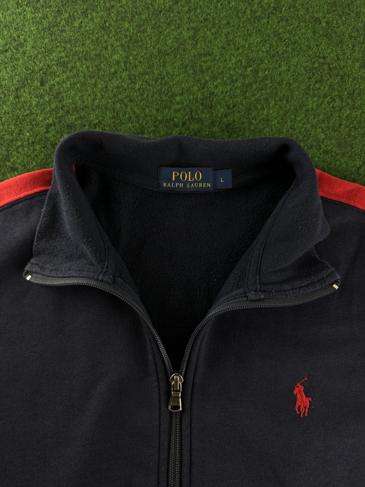 Polo Ralph Lauren Sweatjacke Vintage Größe L – Reißverschluss und Etikett