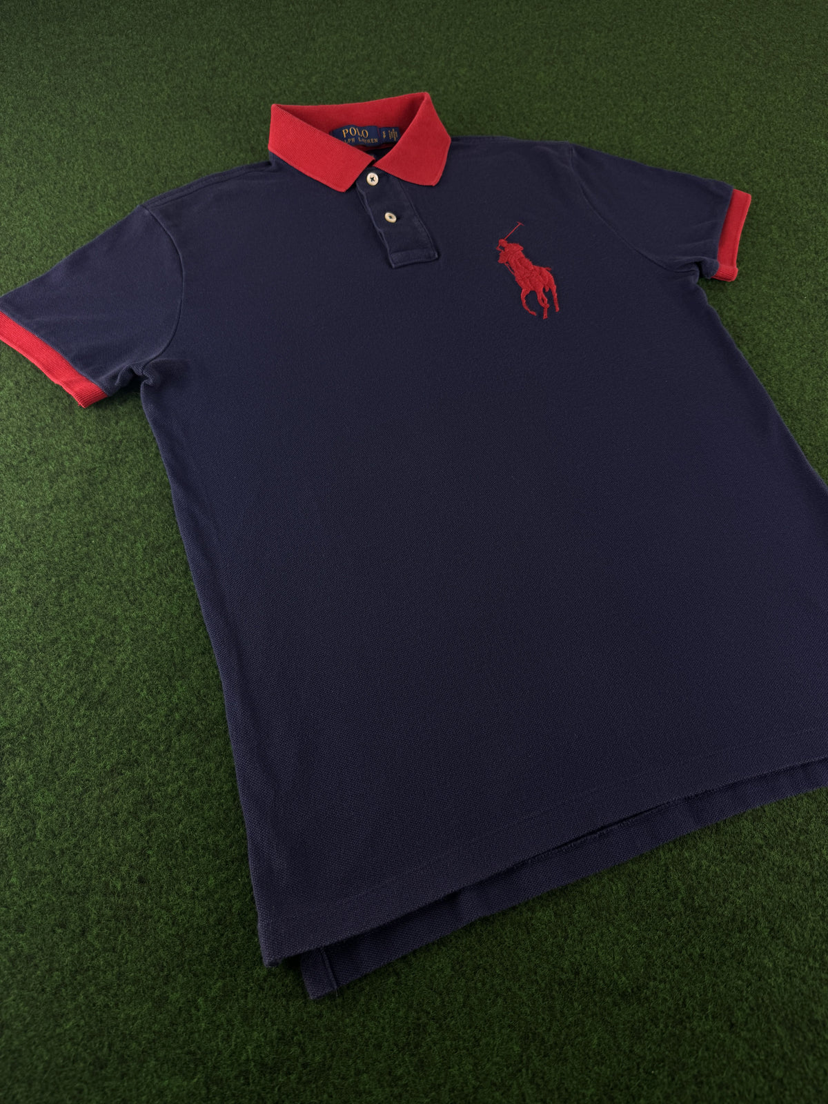 Polo Ralph Lauren Custom Slim Fit Poloshirt Vintage Größe S Navy – Rückansicht
